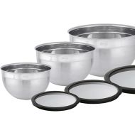 ROSLE Bowl Set of 3 Large and ROSLE Food Storage Lids (Diameter 16, 20, 24 cm), High-Quality, Elegant, Stainless Steel for Preparing and Storing Food, Dishwasher Safe