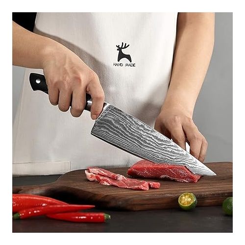  NANFANG BROTHERS Chef's Knife, Damask 67 Layer Handmade VG10 Steel Core Forged, 205 mm Cut, Sharp Kitchen Knife, Ergonomic Handle, Multifunctional Cooking Tool