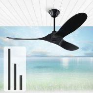 Ceiling Fan Wood without Lighting, Black Ceiling Fan with Remote Control, 152 cm Ceiling Fan Outdoor, Timing Function, Summer Winter Operation for Outdoor Patio Low Rooms