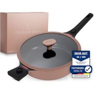 TRAUMLEBEN® Frying Pan 28 cm with Lid, Removable Handles & Heat Indicators, PFOA-Free & Suitable for Induction, Coated Pan