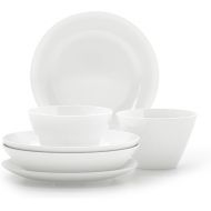 Villory Hacienda WeiBes Plate and Bowl Set - Modern Plate Set with 2 Plates, 2 Dark Bowls, 2 Small Bowls, White Crockery Set for 2 People