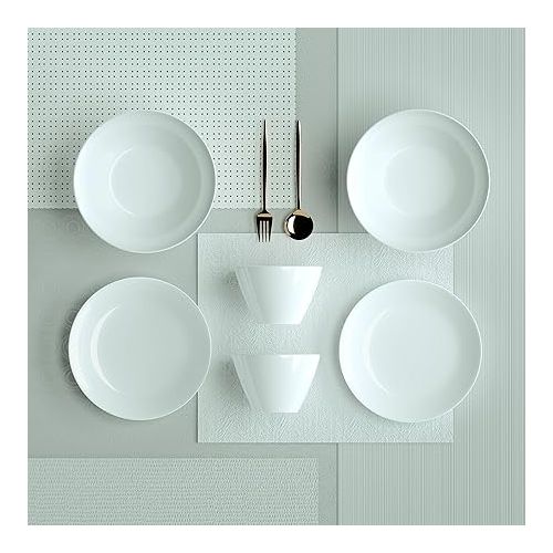  Villory Hacienda WeiBes Plate and Bowl Set - Modern Plate Set with 2 Plates, 2 Dark Bowls, 2 Small Bowls, White Crockery Set for 2 People