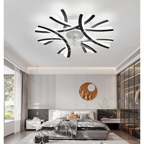  DDYY Leise Deckenventilator Mit Beleuchtung LED Moderner Dimmbare 8 Kopfe Schwarz Ventilator Lampe Mit Fernbedienung 60w Timer Deckenventilator Mit Lampe Fur Schlafzimmer Fan Licht 75cm