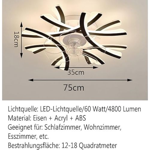  DDYY Leise Deckenventilator Mit Beleuchtung LED Moderner Dimmbare 8 Kopfe Schwarz Ventilator Lampe Mit Fernbedienung 60w Timer Deckenventilator Mit Lampe Fur Schlafzimmer Fan Licht 75cm