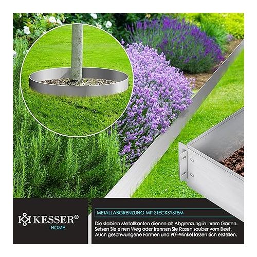  KESSER® Lawn / Flower Bed Edging, Gloves, 5 / 10 / 15 / 20 / 25 / 30 / 35 / 40 / 45 / 50 m, 100 x 14 cm or 100 x 18 cm Border Lawn Sheets, Mowing Edge, Metal Palisade Length 30 m, Height 14 cm