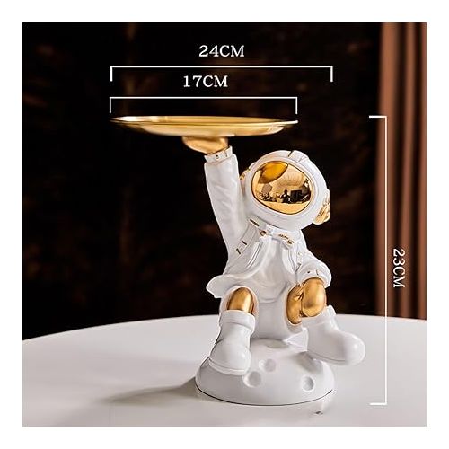  Cutfouwe Astronaut Statue Figures Storage Box Decorative Object for Living Room, Hallway, Home Decoration, White, K