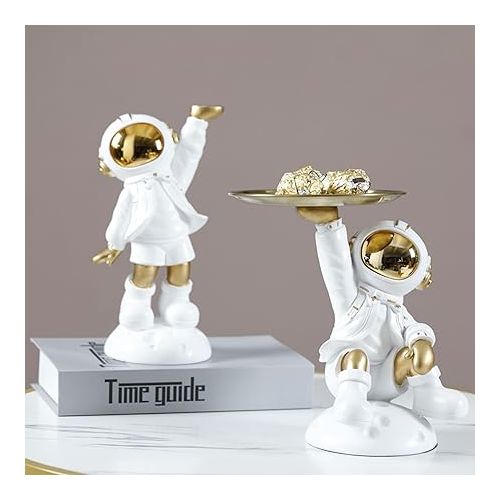  Cutfouwe Astronaut Statue Figures Storage Box Decorative Object for Living Room, Hallway, Home Decoration, White, K