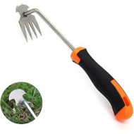 Gardening Hand Weed Cutter, Garden Tool Weed Remover Device, Uprooting Tool, Weeder with Long Handle, Weeder Grout Scraper with Handle, Rubber Handle, 4 Teeth