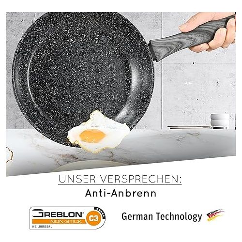  DIVORY Pfannenset 2-teilig Pfanne 24cm, 28cm Induktion - Antihaft Beschichtete große Universalpfanne fur alle Herdarten - Sichere Griffe, Spulmaschinen geeignet (Griff: Graue Holzoptik)