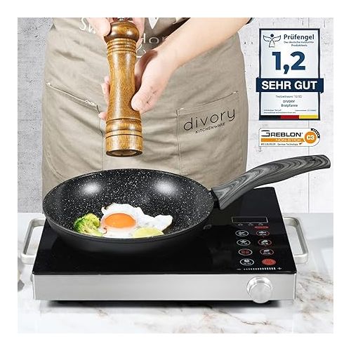  DIVORY Pfannenset 2-teilig Pfanne 24cm, 28cm Induktion - Antihaft Beschichtete große Universalpfanne fur alle Herdarten - Sichere Griffe, Spulmaschinen geeignet (Griff: Graue Holzoptik)