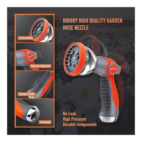  Bibury Garden Hand Shower, Garden Spray Gun, 10 Adjustable Watering Patterns, High Pressure Hand Sprayer, Garden Shower for Watering Lawn, Car Washing, Sidewalk Cleaning, Pet Bathing