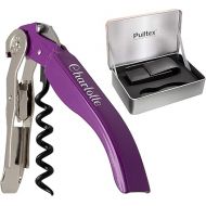 Pulltex Sommelier Set 2-Piece Waiter's Knife Pulltaps ClickCut Violet with Laser Engraving and Black Faux Leather Case in Elegant Gift Box