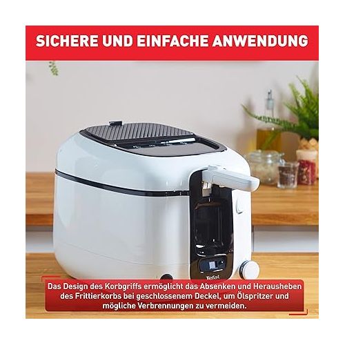  Tefal Super Uno FR3140 Deep Fryer, incl. Timer, Capacity: 2.2 Litres, Dishwasher-Safe Parts, Non-Stick Coating, Odour Filter, Removable Container, White/Black