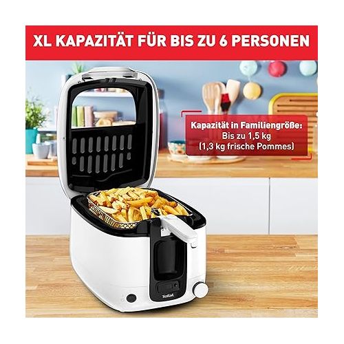  Tefal Super Uno FR3140 Deep Fryer, incl. Timer, Capacity: 2.2 Litres, Dishwasher-Safe Parts, Non-Stick Coating, Odour Filter, Removable Container, White/Black