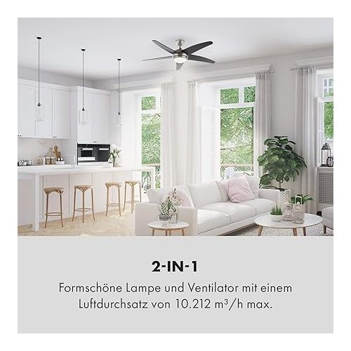  Klarstein Bolero 2-in-1 Ceiling Fan 134 cm Diameter 55 W with Wooden Blades Remote Control 50 dB 3 Rotation Speeds: Fast Medium Slow