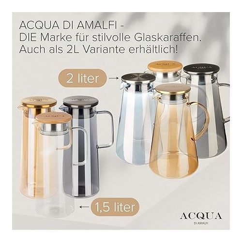  ACQUA DI AMALFI® Glass Carafe with Lid, Water Carafe 1.5 Litres, Glass Jug with Lid, Leak-Proof and High Quality, Ideal for Lemonade, Water & Tea (GOLD/GOLD)