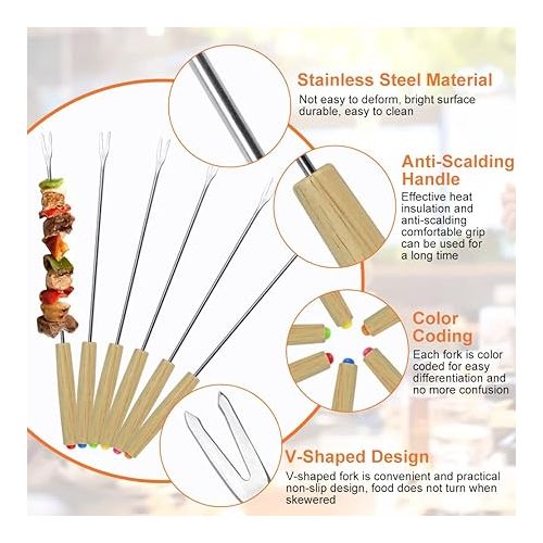  ZACUDA Pack of 12 Fondue Forks Stainless Steel Fondue Forks with Heat-resistant Wooden Handle, 24 cm Fondue Forks for Fruit, Chocolate, Fondue, Roasting