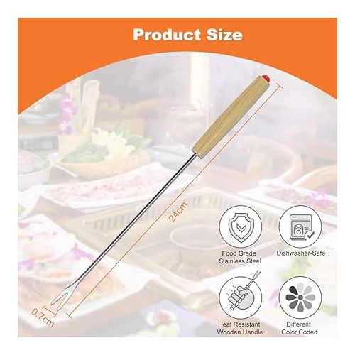  ZACUDA Pack of 12 Fondue Forks Stainless Steel Fondue Forks with Heat-resistant Wooden Handle, 24 cm Fondue Forks for Fruit, Chocolate, Fondue, Roasting