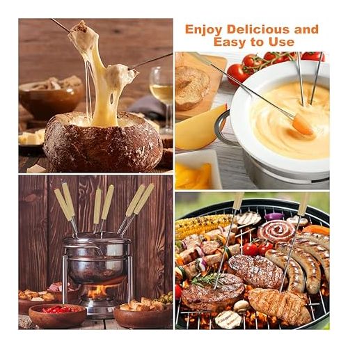  ZACUDA Pack of 12 Fondue Forks Stainless Steel Fondue Forks with Heat-resistant Wooden Handle, 24 cm Fondue Forks for Fruit, Chocolate, Fondue, Roasting