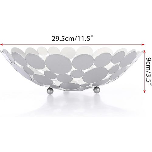  SUMTree Round Silver Fruit Bowl Made of Iron Modern Fruit Basket Bread Basket Decorative Bowl Storage for Bread Fruit Vegetables in Kitchen Living Room Dining Table Diameter 30 cm