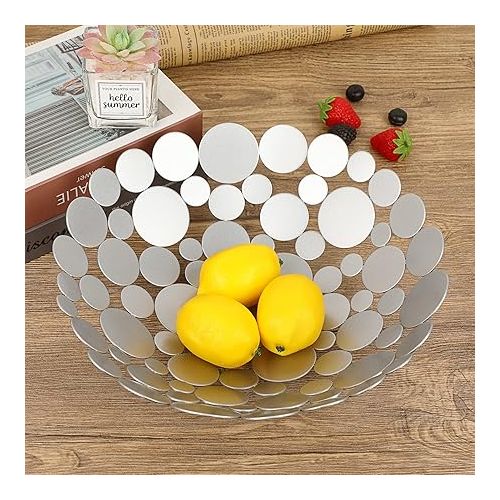  SUMTree Round Silver Fruit Bowl Made of Iron Modern Fruit Basket Bread Basket Decorative Bowl Storage for Bread Fruit Vegetables in Kitchen Living Room Dining Table Diameter 30 cm