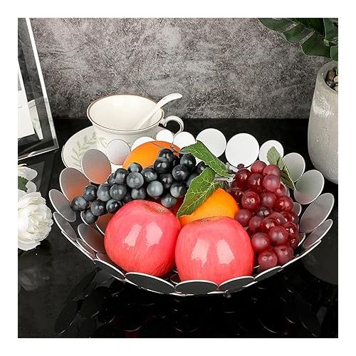  SUMTree Round Silver Fruit Bowl Made of Iron Modern Fruit Basket Bread Basket Decorative Bowl Storage for Bread Fruit Vegetables in Kitchen Living Room Dining Table Diameter 30 cm