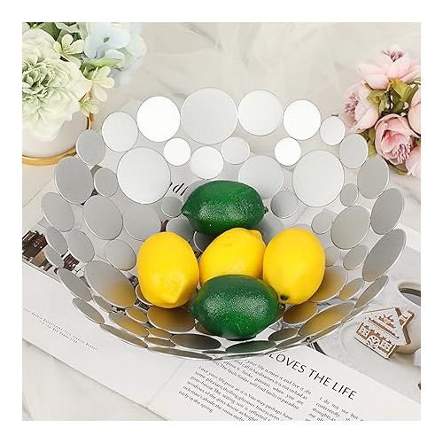  SUMTree Round Silver Fruit Bowl Made of Iron Modern Fruit Basket Bread Basket Decorative Bowl Storage for Bread Fruit Vegetables in Kitchen Living Room Dining Table Diameter 30 cm