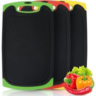 Chopping Board Set of 3 Black Plastic Chopping Board with Juice Grooves and Non-Slip Handles Chopping Boards Large Antibacterial Kitchen Board BPA-Free for Kitchen Fruit/Vegetables/Meat