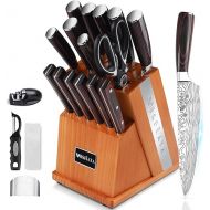 MOSFiATA Knife Block Set, 20 Pieces Kitchen Knife Set, Sharp and Scissors, Professional Chef's Knife Set, with Finger Protection, Knife Sharpener and Gift Boxes