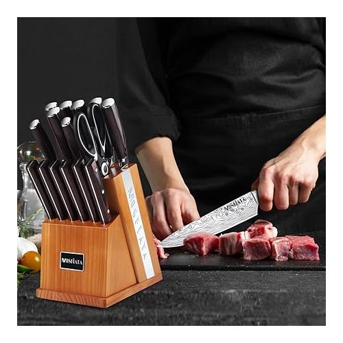  MOSFiATA Knife Block Set, 20 Pieces Kitchen Knife Set, Sharp and Scissors, Professional Chef's Knife Set, with Finger Protection, Knife Sharpener and Gift Boxes