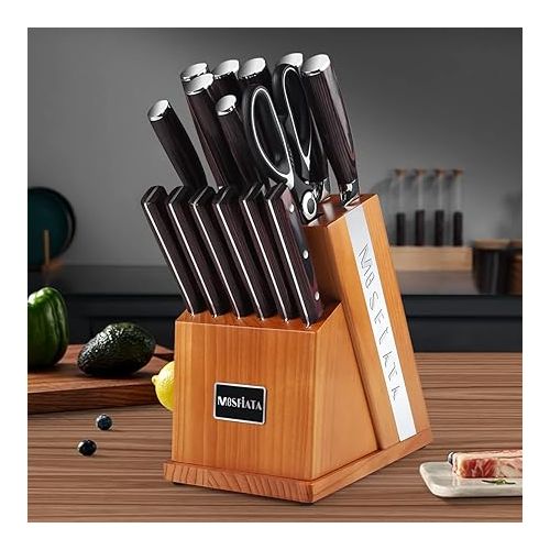  MOSFiATA Knife Block Set, 20 Pieces Kitchen Knife Set, Sharp and Scissors, Professional Chef's Knife Set, with Finger Protection, Knife Sharpener and Gift Boxes