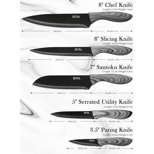  EUNA 5 Piece Kitchen Knife Sets Professional Sharp Chef's Knife Sets with Cover and Gift Box Durable Cooking Set Made of Carbon Steel Kitchen Knives (Grey)