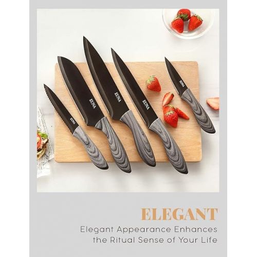  EUNA 5 Piece Kitchen Knife Sets Professional Sharp Chef's Knife Sets with Cover and Gift Box Durable Cooking Set Made of Carbon Steel Kitchen Knives (Grey)