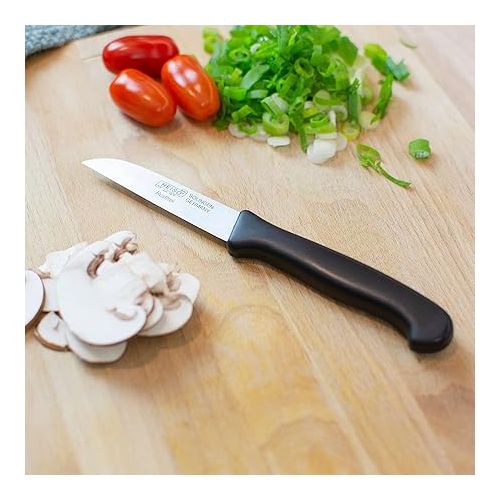  HEISO Paring Knives Set of 4 - Sharp Kitchen Knives Made of Stainless Steel with Black Plastic Handle - Vegetable Knife Made in Solingen - with Free Regrinding Service