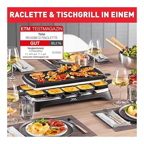  Tefal Raclette Ambiance RE4588 | fur 10 Personen, inklusive Tischgrill-Funktion | Grillplatte antihaftbeschichtet + spulmaschinengeeignet | 2 Meter langes abnehmbares Kabel | Schwarz/Edelstahl | 1350W