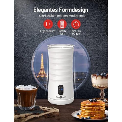  Paris Rhone Electric Milk Frother 4-in-1 Milk Frother for Hot and Cold Milk Foam, Warm Milk, Non-Slip Non-Slip Shape Automatic Shut-Off Milk Container