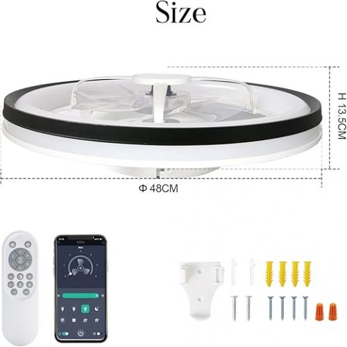  Ceiling Light with Fan, 40 W Ceiling Fan with Lighting with Remote Control & App, 3000-6500 K, 6 Wind Speeds, Ceiling Fan with Light for Living Room, Bedroom, Dining Room, Diameter 48 cm