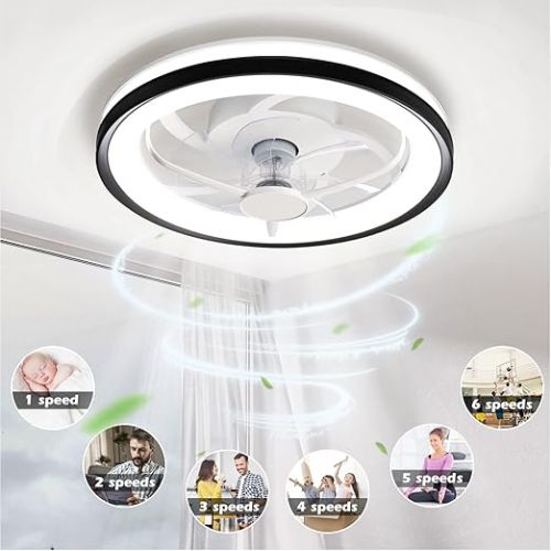  Ceiling Light with Fan, 40 W Ceiling Fan with Lighting with Remote Control & App, 3000-6500 K, 6 Wind Speeds, Ceiling Fan with Light for Living Room, Bedroom, Dining Room, Diameter 48 cm