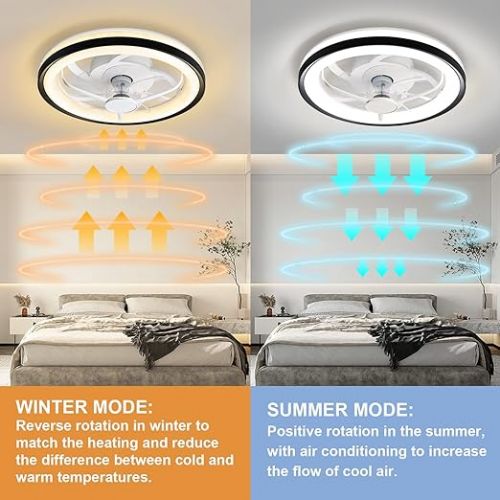  Ceiling Light with Fan, 40 W Ceiling Fan with Lighting with Remote Control & App, 3000-6500 K, 6 Wind Speeds, Ceiling Fan with Light for Living Room, Bedroom, Dining Room, Diameter 48 cm