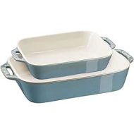 STAUB Ceramique 2-Piece Rectangular Oven Dish Set, Antique Turquoise, Ceramic, 2-Piece (20 x 16 cm & 27 x 20 cm)