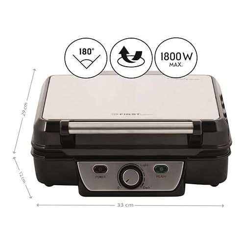  TZS First Austria Electric Table Grill, Grill Plate for Meat and Vegetables, Contact Grill with Non-Stick Coating, Adjustable Thermostat, 1800 W