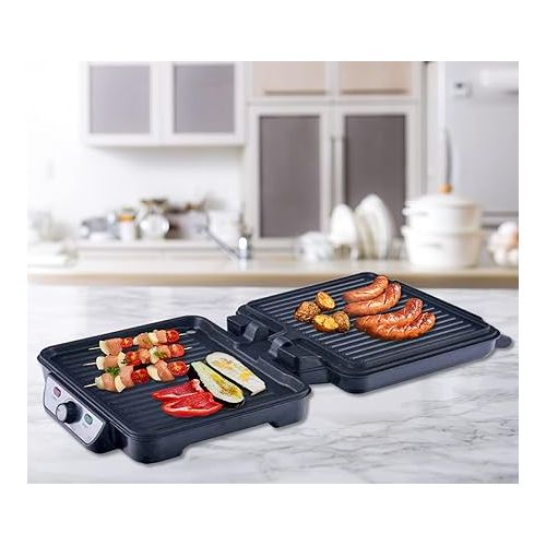  TZS First Austria Electric Table Grill, Grill Plate for Meat and Vegetables, Contact Grill with Non-Stick Coating, Adjustable Thermostat, 1800 W