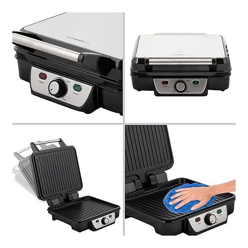  TZS First Austria Electric Table Grill, Grill Plate for Meat and Vegetables, Contact Grill with Non-Stick Coating, Adjustable Thermostat, 1800 W