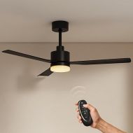 EMKE Deckenventilator mit Beleuchtung Fernbedienung Leise, 3 Farbtemperatur Lampe mit Ventilator 132 cm, Deckenventilator mit Fernbedienung Outdoor Deckenventilator Schwarz