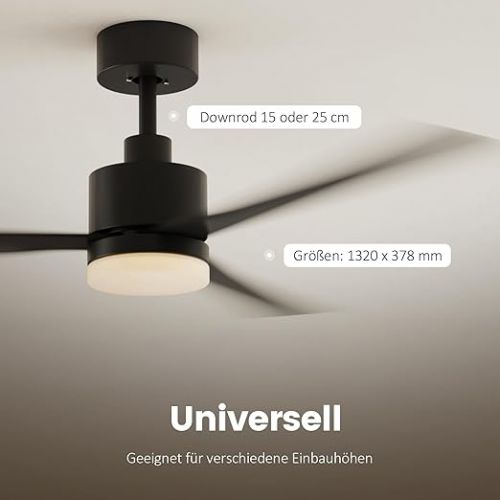  EMKE Deckenventilator mit Beleuchtung Fernbedienung Leise, 3 Farbtemperatur Lampe mit Ventilator 132 cm, Deckenventilator mit Fernbedienung Outdoor Deckenventilator Schwarz