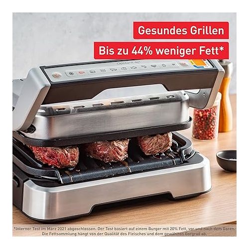  Tefal OptiGrill 2-in-1 Contact Grill, Hinged, Table Grill, 9 Programmes, Cooking Level Display, Barbecue Tongs, Removable Plates, Electric Grill, GC773D10