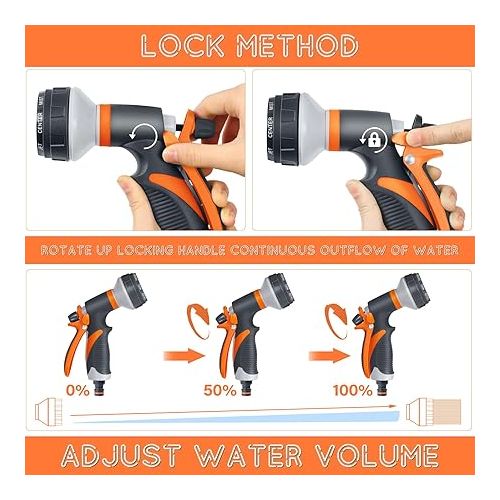  Garden Shower Set of 2, Hand Shower Garden 8 Watering Patterns, Adjustable Water Flow, High Pressure Hand Sprayer Spray Gun for Garden Watering, Pet Shower, Car Wash (Orange)