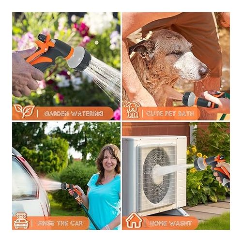  Garden Shower Set of 2, Hand Shower Garden 8 Watering Patterns, Adjustable Water Flow, High Pressure Hand Sprayer Spray Gun for Garden Watering, Pet Shower, Car Wash (Orange)