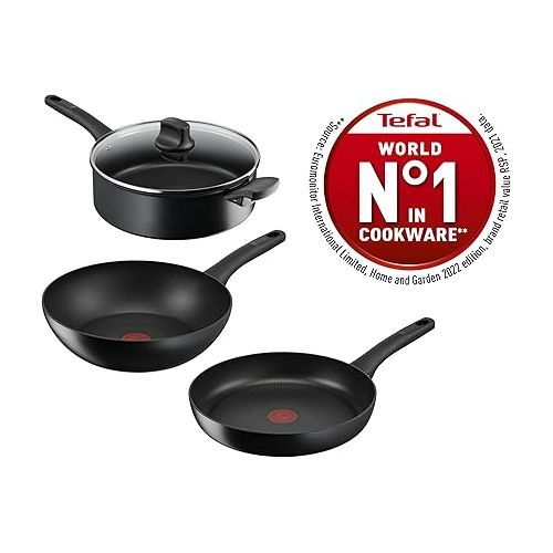  Tefal G28802 Hard Titanium On Frying Pan 20 cm Aluminium Safe Non-Stick Coating Thermal Signal Temperature Indicator Suitable for All Hobs Suitable for Induction Cookers Black