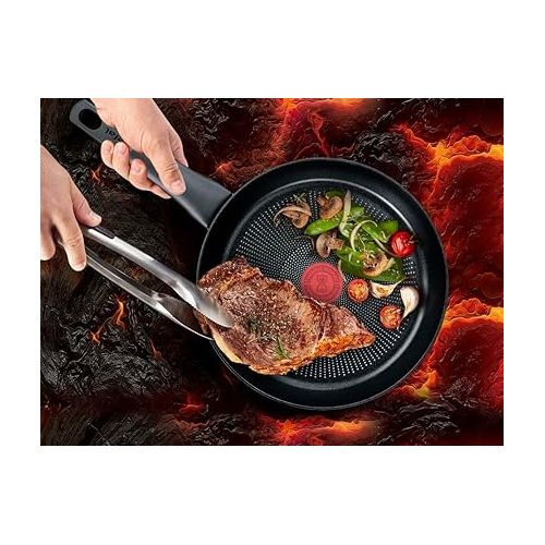  Tefal G28802 Hard Titanium On Frying Pan 20 cm Aluminium Safe Non-Stick Coating Thermal Signal Temperature Indicator Suitable for All Hobs Suitable for Induction Cookers Black